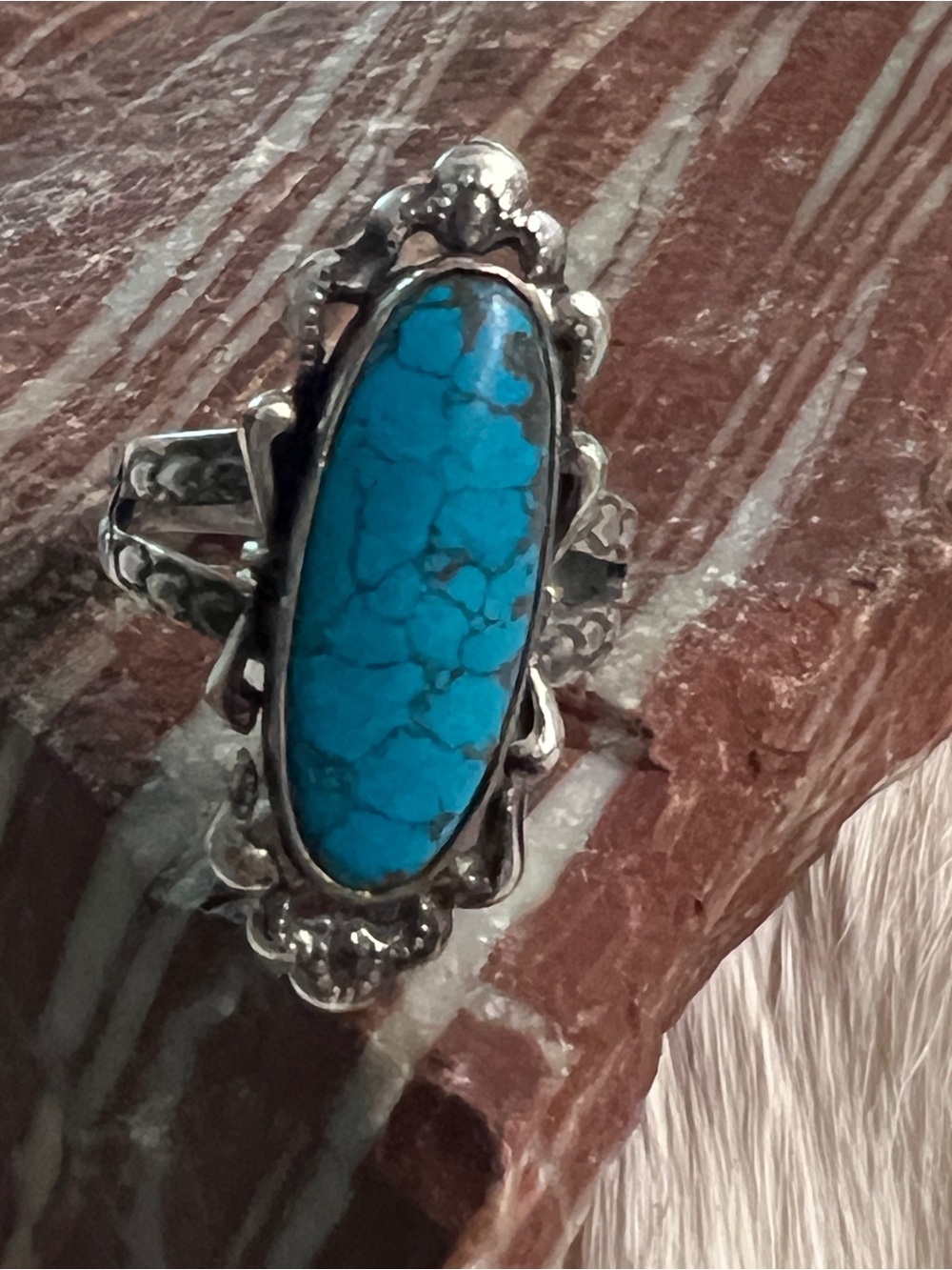 Turquoise Oval Statement Ring - Blue Turquoise Silver Design